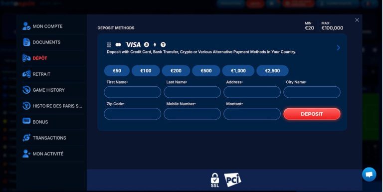 Betospin Casino procédure dépôt