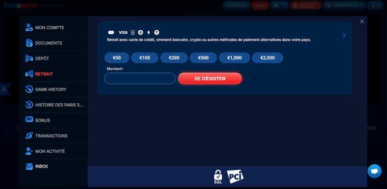 Betospin Casino procédure retrait